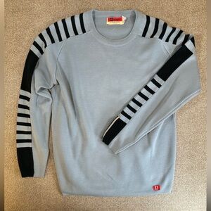 VTG 70s HUDSON BAY Baymart Grey striped Zipper Sleeve Sweater Pullover Mens M/L
